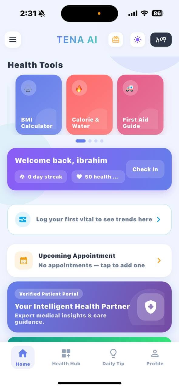 Tena AI home screen